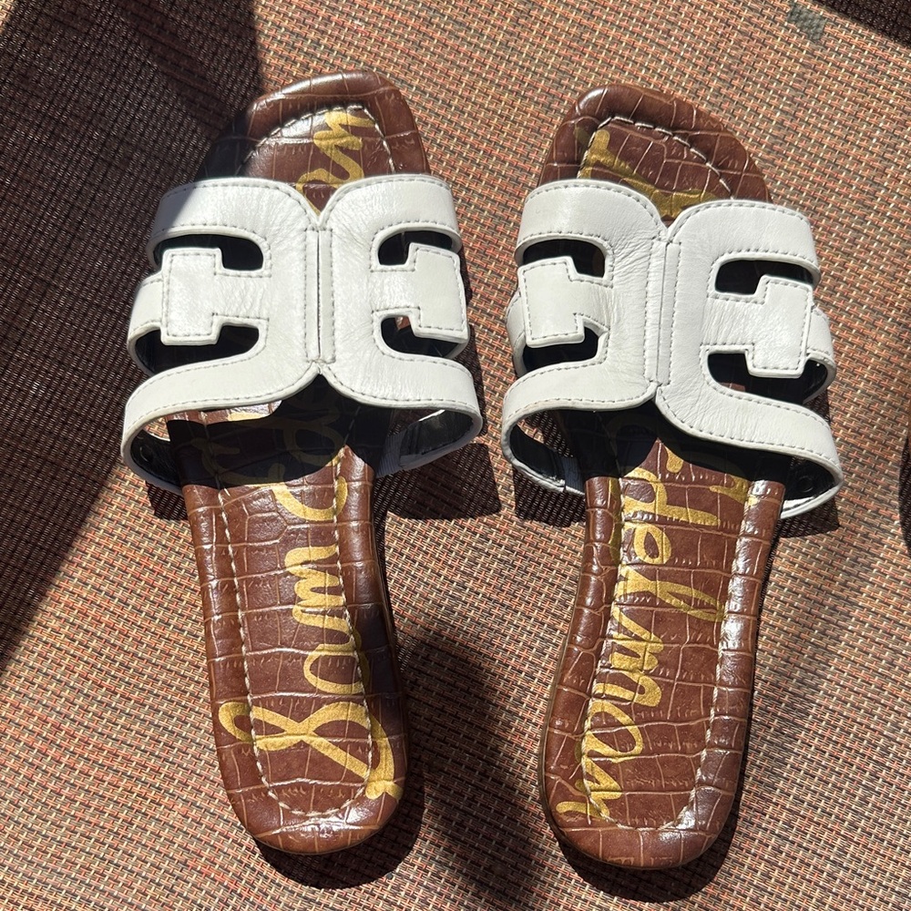 Sam Edelman White and Brown Slide Sandals us size 4
